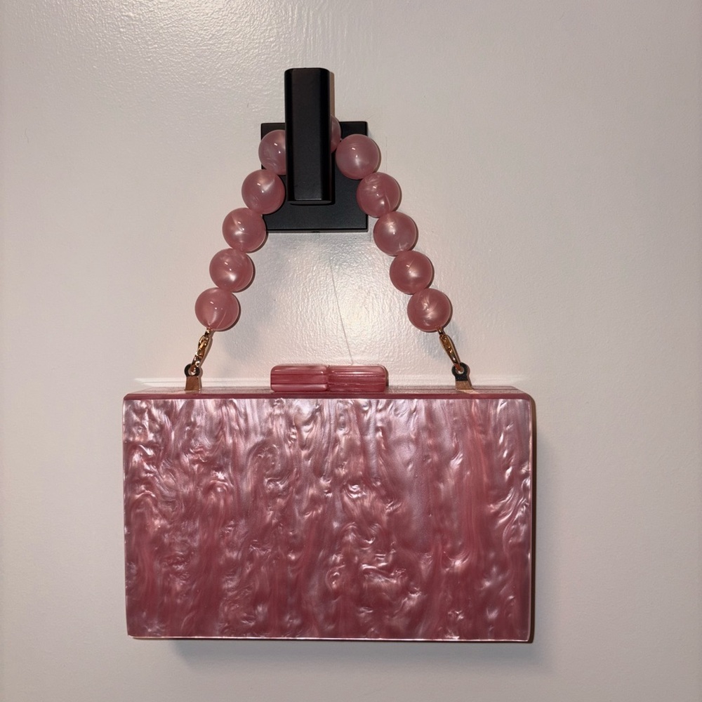 Elegant Pink Acrylic Clutch with Beaded Handle